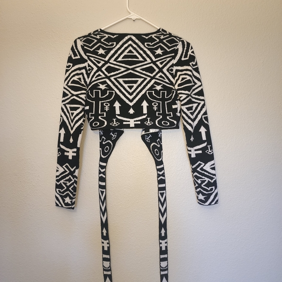 Killstar occult cropped cardigan | Black and White | thelema knit wrap sweater - Picture 3 of 6